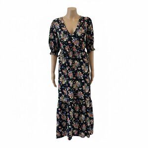 Boden Floral Midi Dress Black Multicolor - Size 10